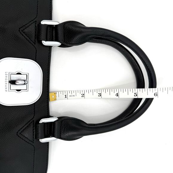 Longchamp Gatsby Black Leather Satchel Chic Handbag Embossed Jockey Horse Logo - Picture 15 of 15